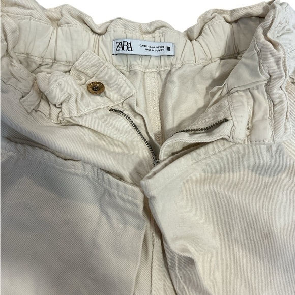 Zara Cream Coloured Paper Bag Waist Jeans - Picture 3 of 5